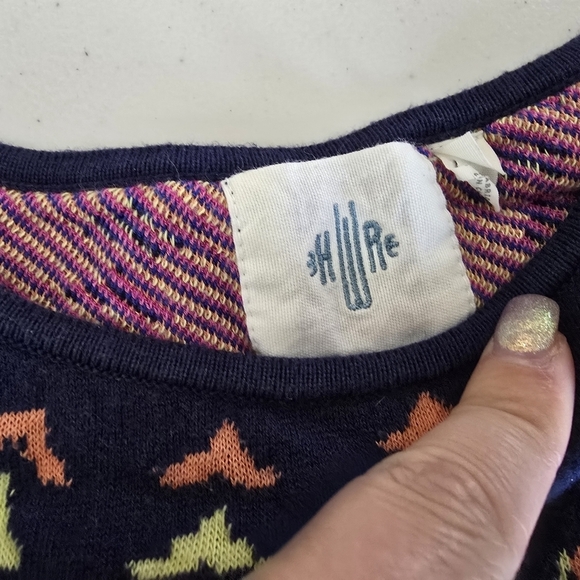 Anthropologie HWR Monogram Floral Intarsia Blue Sweater Women's Sz S. - Picture 5 of 8